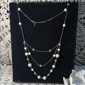 Elegant Silver and Pearl Layered Necklace